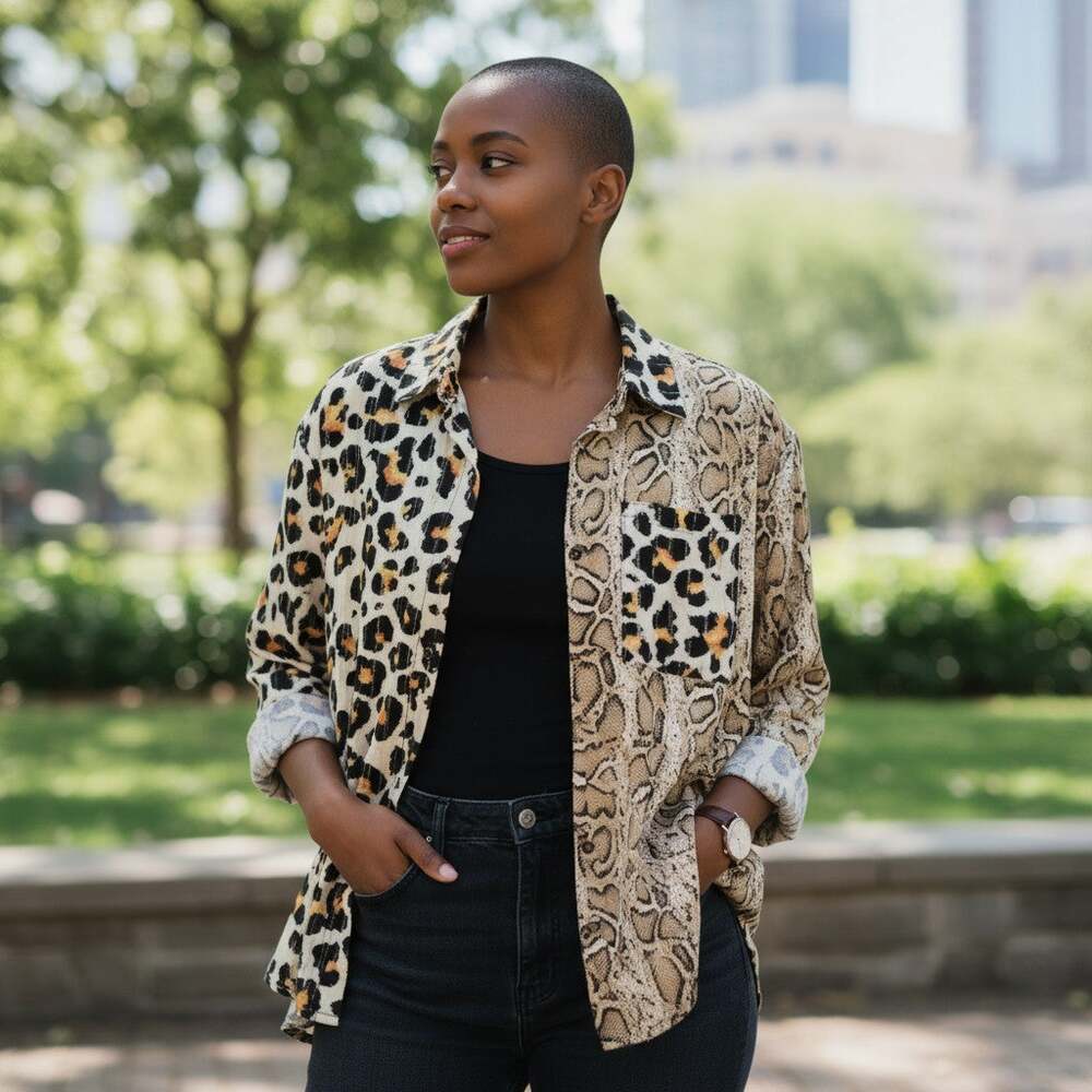 Made in Italy Leopard Snake Metallic Animal Print Shirt - Size M